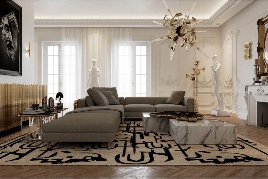 cách phối màu thảm với sofa