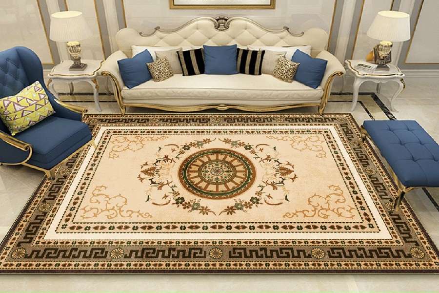 thảm trang trí họa tiết trống đồng phong cách tân cổ điển