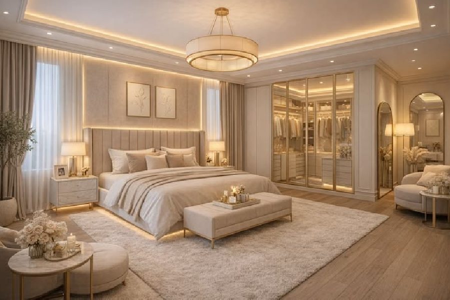 Kích thước thảm trải sàn phòng ngủ cần được cân đối với loại giường