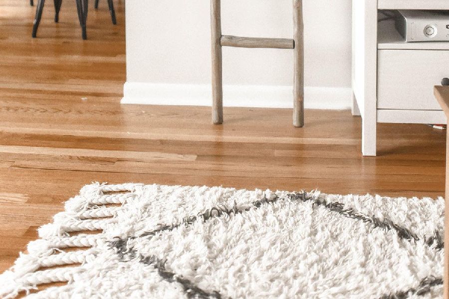 mẫu thảm lông phòng khách họa tiết hình học tối giản