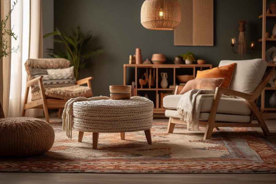 Thảm phòng khách Bắc Âu họa tiết boho