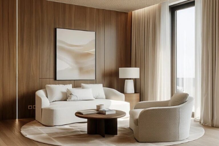 Thảm tròn phòng khách và hiệu ứng cân bằng thị giác