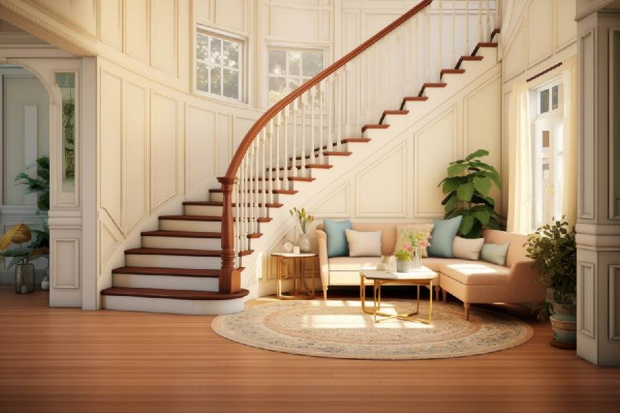 Thảm tròn phòng khách làm mềm các đường nét vuông vức trong phòng khách