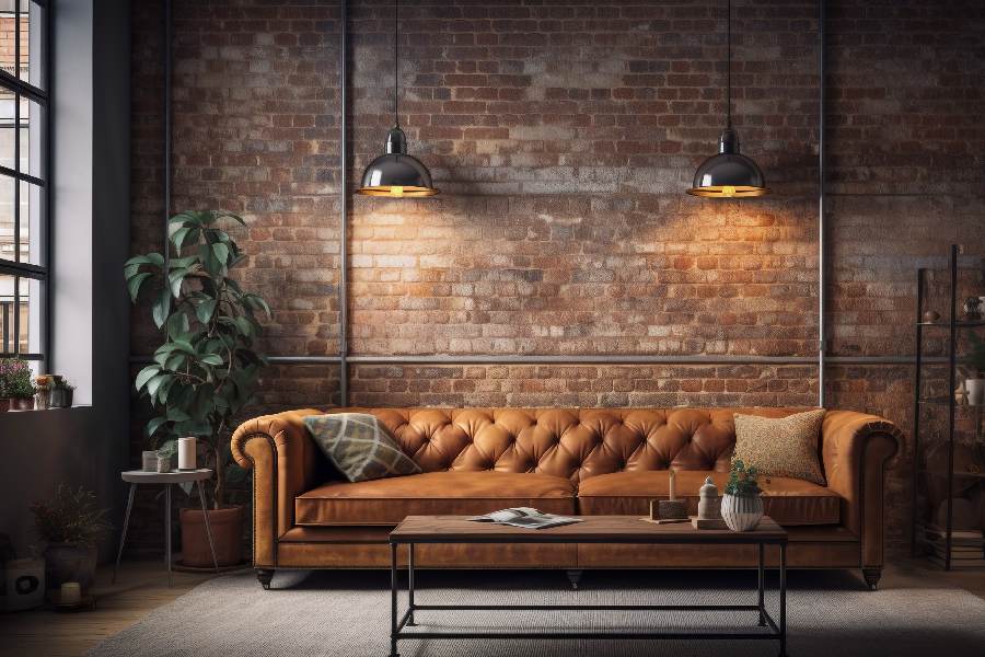 Sofa da kết hợp chọn thảm theo từng phong cách nội thất..