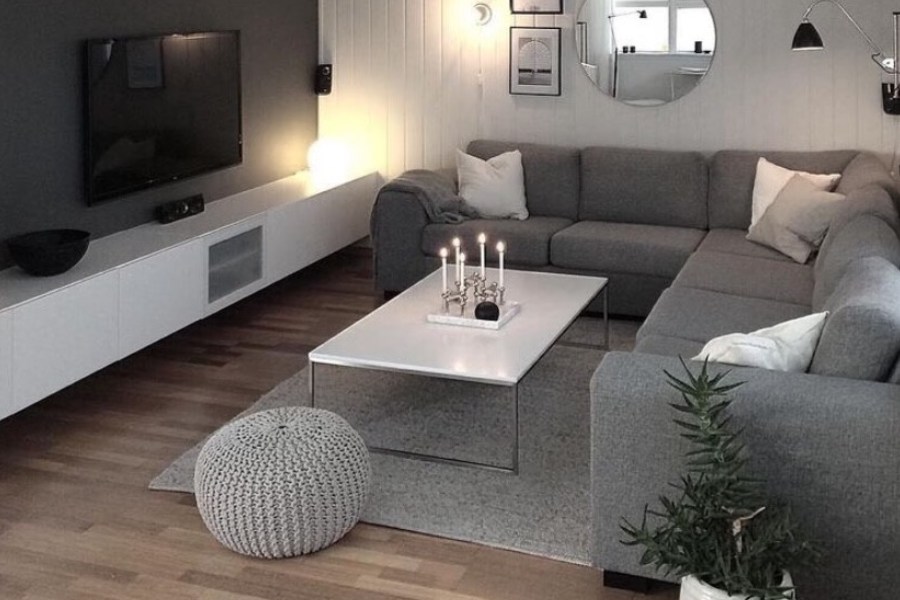 Sofa màu xám phối thảm màu gì