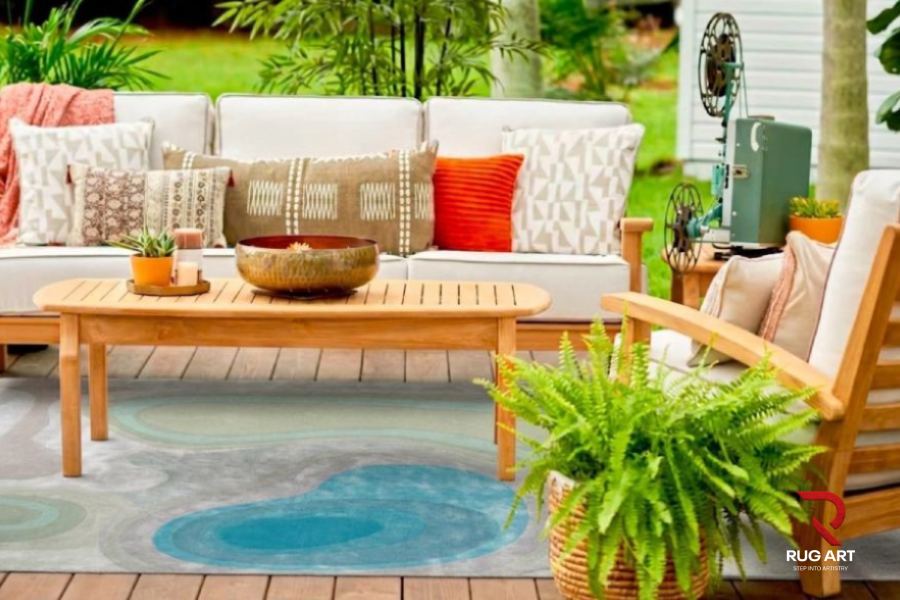Thảm trải sàn màu xanh khu vực ngoài trời