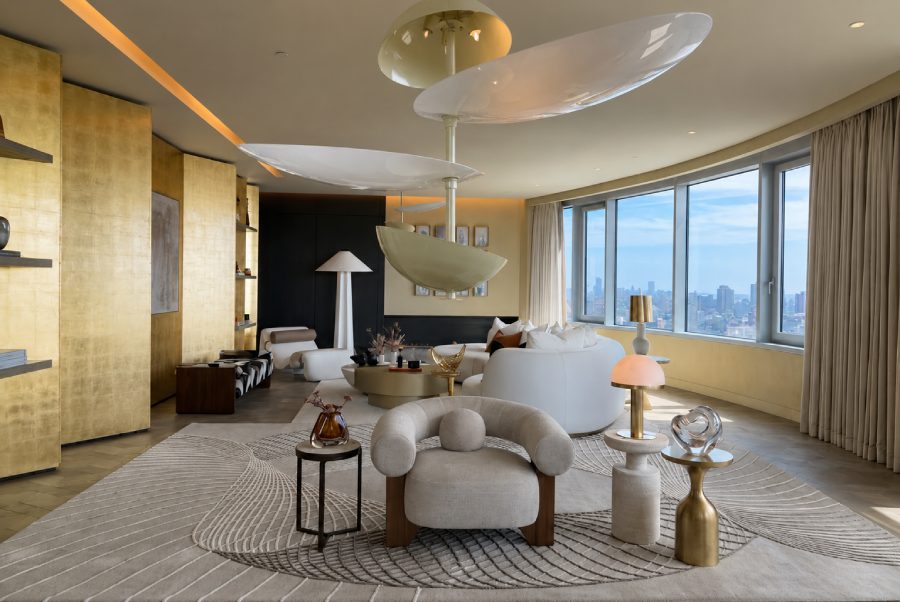 Không gian sống đẳng cấp được hoàn thiện với thảm dệt thủ công cho penthouse, mang đến cảm giác ấm áp