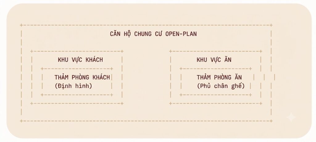 Cách chọn thảm theo diện tích phòng chuẩn tỷ lệ và thẩm mỹ cho không gian mở 1