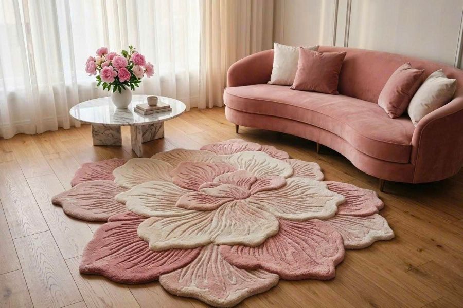 Các mẫu thảm 3D hình bông hoa điêu khắc từng cánh hoa được xếp lớp tỉ mỉ